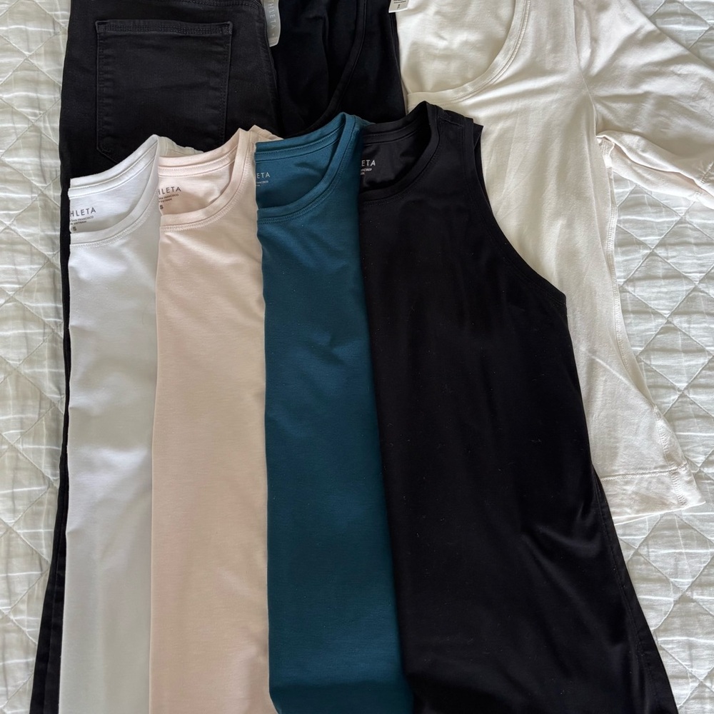 Lot of Athleta - 4 Tanks, 1 Tee, 1 Dress, 1 Black Jean
